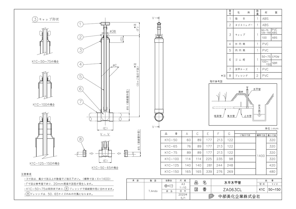 丸ゴム式水平水閘（止水栓） Φ50-150 各種サイズ　送料無料