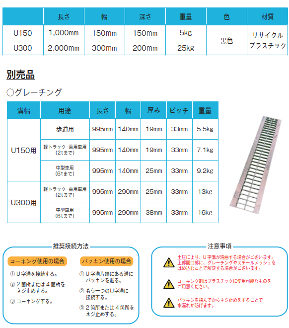 U字溝　軽量　プラスチック　仕様