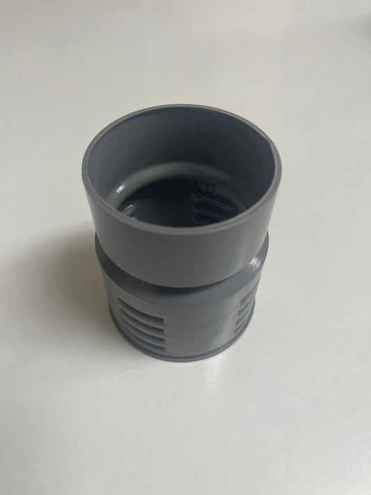 当社製エースドレン：高密度ポリエチレン製の暗渠排水管用の塩ビ製変換ソケット（DVソケット）。塩ビ継手とコルゲート管の接続に使用。Φ50,Φ60,Φ75,Φ100の各種