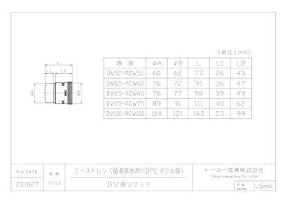 暗渠排水管用 塩ビ変換ソケット（DV用ソケット） Φ50～100各種