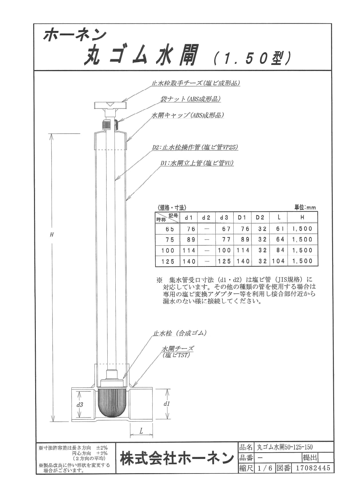 水閘　丸ゴム　仕様　ホーネン